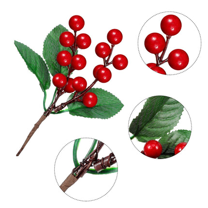 WILLBOND 24 Pieces Artificial Christmas Berry Picking Berry Branches Holly Leaves Picking Fake Berries Christmas Crafts Party Holiday Decoration (Natural Color)