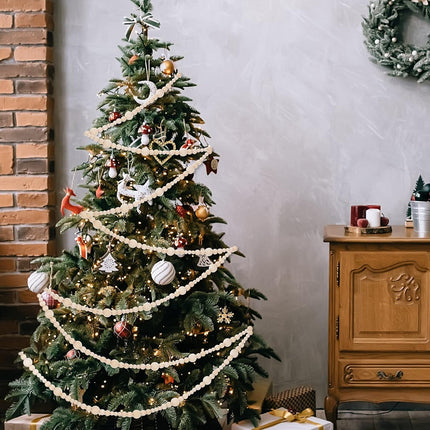 2 Pieces Wooden Beaded Garland 13.6 Feet Rustic Farmhouse Decor Wood Bead Garland Christmas Tree Garland Boho Decoration Natural