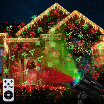 Christmas Laser Lights Outdoor - Christmas Projector Lights with Red and Green Star Show HD Christmas Spotlights with 8 Patterns Christmas Decorative for Indoor Yard Garden Patio Wall - Remote