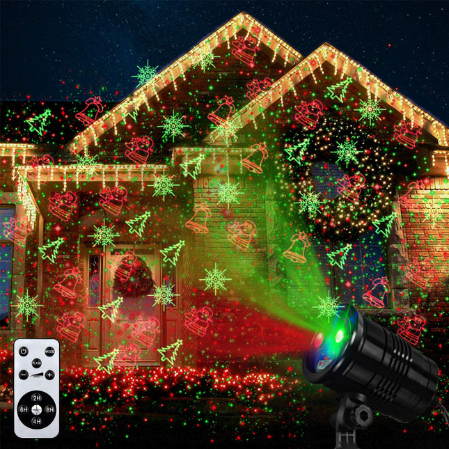 Christmas Laser Lights Outdoor - Christmas Projector Lights with Red and Green Star Show HD Christmas Spotlights with 8 Patterns Christmas Decorative for Indoor Yard Garden Patio Wall - Remote
