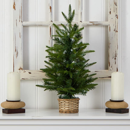 Nearly Natural 2ft. Artificial Christmas Tree with 35 Clear LED Lights in Decorative Basket