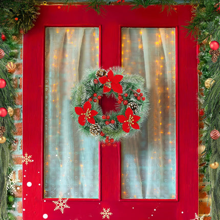 Car Wreath Truck Christmas Decor - 11.8in Xmas Front Grille Decoration s for SUVs Automotive, Winter Holiday Artificial Pine Needles Pinecone Ornament Accessories - Red Flower Berry