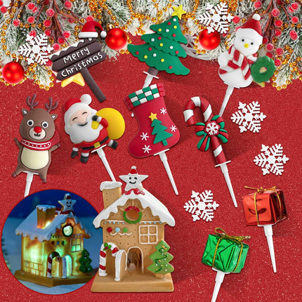 Christmas Cake Topper, Merry Christmas Cake Decorations Christmas Cake Toppers with Craft Xmas Tree Santa Reindeer Cake Decoration Christmas Party Cake Supplies for Christmas Holiday