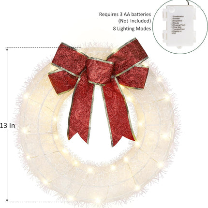 ATDAWN 2 Pcs Mini Christmas Wreath, 13 Inch Outdoor Lighted Christmas Wreath for Front Door, Xmas Wreath for Christmas Home Wall Door Decoration (White)