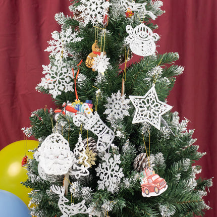 Christmas Tree Decoration Snowflake Ornaments - 42pcs White Glitter Christmas Snowflake Tree Stocking Snowman Reindeer Santa Hanging Ornaments for Xmas Winter Wonderland Holiday Year Party