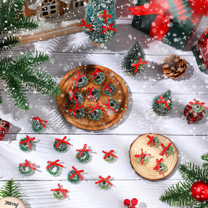 Hotop 100 Pcs Mini Christmas Wreaths Artificial Christmas Miniature Green Mini Wreath Artificial Christmas Wreaths Miniature Dollhouse Christmas Decorations for Tree Hanging Ornaments(0.79"D, 1.18"D)