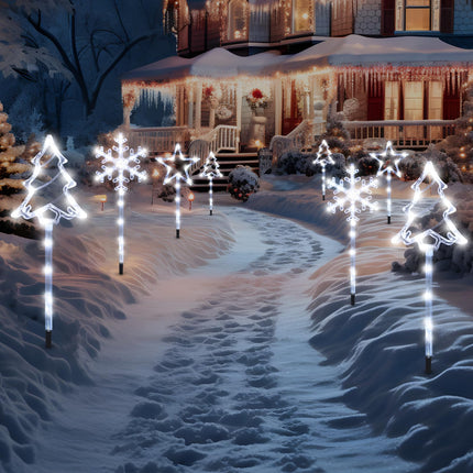 6 Pack Plug in Christmas Pathway Lights Outdoor Decorations with Timer,8 Modes White Xmas Snowflake Waterproof Led Garden Stake Lights for Walkway Porch Yard Lawn Holiday Decor