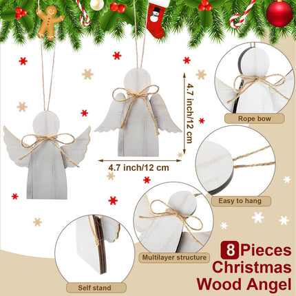 Christmas Wooden Angel Ornaments Farmhouse Christmas Ornaments Xmas Angels Rustic Christmas Decorations White Christmas Ornaments for Christmas Tree Home Decoration (8)