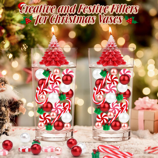 VIDELLY 6065PCS Christmas Floating Vase Filler Set, Clear Beads Pearls Candy Canes Christmas Stocking Stuffers Decorations for Vase Filler Table Centerpieces Party Home Decor