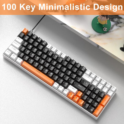Camiysn Wired Mechanical Gaming Keyboard, 100 Keys Compact Gaming Keyboard with Number Pad LED Blue Backlit Yellow Switches Keyboard for PC Laptop, White