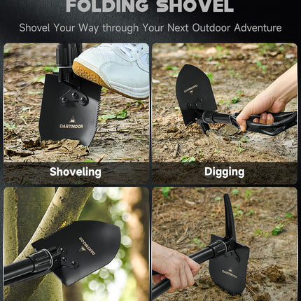 DARTMOOR Mini Folding Shovel High Carbon Steel, Portable Lightweight Outdoor Tactical Survival Foldable Mini Shovel, Entrenching Tool, Camping, Hiking, Digging, Backpacking, Car Emergency