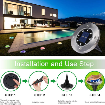 Uniqus Solar Ground Lights, 8 Pack, Waterproof Outdoor Lights For Garden Yard Patio Pathway Driveway Deck, Multicolor Solar Disk