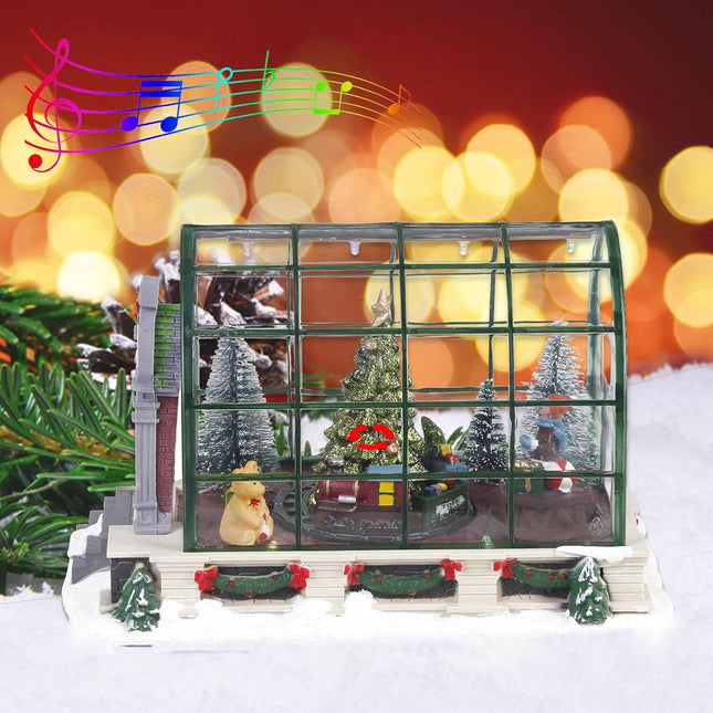 innodept12 Animated Lighted Christmas Village Greenhouse, Christmas Collectible House Ballroom Display Xmas Home Accent Tabletop Decoration, Musical Battery-Operated