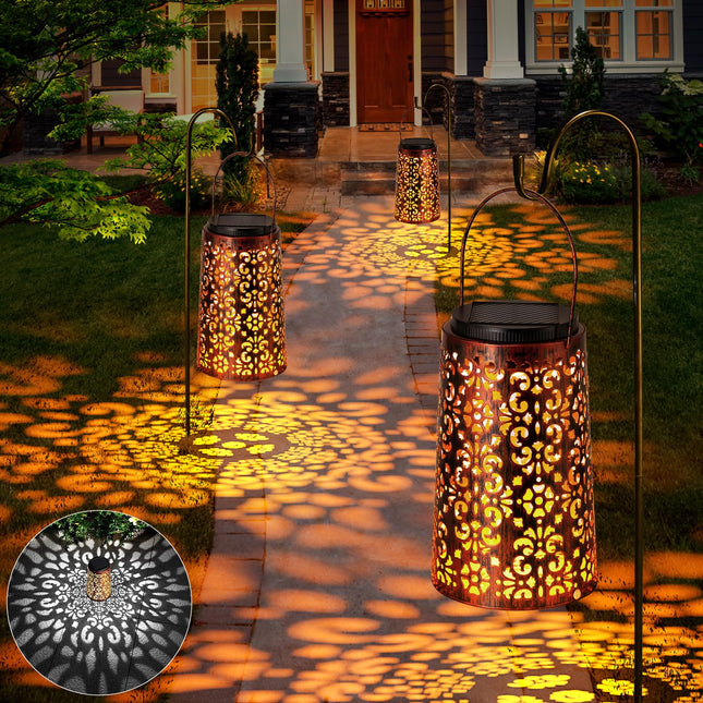 Solar Lantern - Hanging Solar Lights Outdoor Waterproof, Metal Lantern Decorative Solar Powered Patio Decor for Garden Yard Backyard Porch Table Pathway Tree Lighting, Cool/Warm Light, 2 Pack