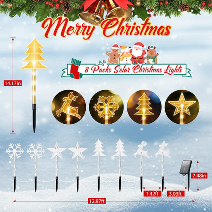 Outdoor Christmas Decorations, Set of 8 Christmas Pathway Lights Outdoor with 10 Lighting Modes, 32 Brighter LED Solar Christmas Decoration, Waterproof Outside Christmas Lights for Holiday