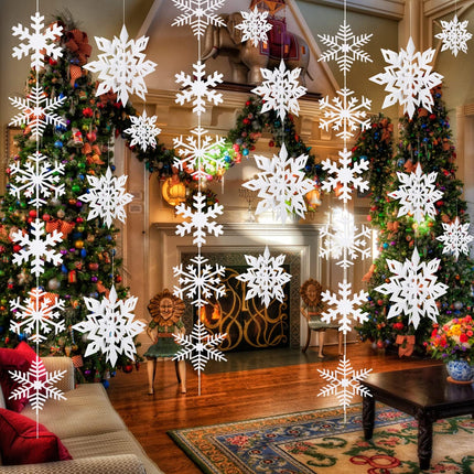 84 Pcs White Christmas Snowflakes Decorations 3D Glittery Paper Snowflake Hanging Ornaments Garland for Home Xmas Christmas Holiday Party Decor
