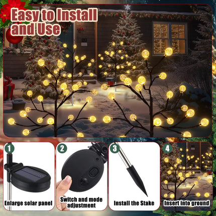4 Pcs Outdoor Christmas Pathway Lights Decor Solar Christmas Stake Light Waterproof Christmas Outside Lights Crystal Globe Lights for Path Patio Garden Party Decor(Warm White)