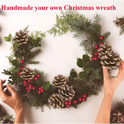 Artificial Pine Pick Artificial Pine Tree Decorations Fake Pinecone Red Berries Branches for Christmas Flower Arrangements Wreaths and Holiday Decorations (20 Pieces)