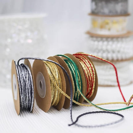 4 roll Christmas Ribbon 2mm Width Xmas Tree Trim Garland Rope Wrapping Ribbon for Craft Projects Party Wedding Home Decorations (Metallic Glitter Rope)