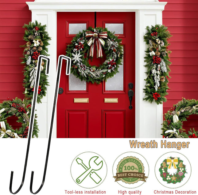 15" Wreath Hangers for Front Door,2 Pack Wreath Door Hanger,Non Scratch Over The Door Hooks Halloween Christmas Easter Decorations Welcome Sign for Front Door Décor, Slim Hangers