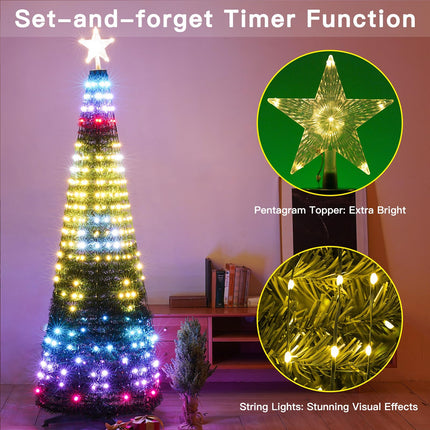 Christmas Tree Lights, Smart RGBIC 400 LEDs Christmas Lights Indoor, 6.8ft × 20 String Lights for Halloween Decor, IP65 Waterproof, Music Sync, DIY, 80+ Scene Modes, Green Wire
