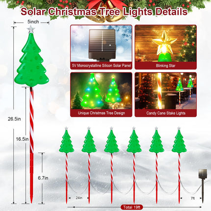 26'' Larger Christmas Decorations Outdoor, 102 LED Solar Christmas Lights Outdoor Candy Cane Tree Lights, 10 Modes Waterproof Solar Outdoor Christmas Decorations for Yard Garden Pathway Outside - 6PK