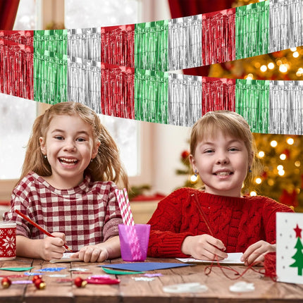 10 Pack 10 Feet Christmas Foil Fringe Garland Red Silver Green Fringe Garland for Christmas Party Decorations Christmas Parade Float Fringe Tinsel Fringe Banner for Birthday Party Year Decor