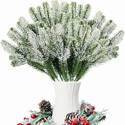 120 Pcs Artificial Pine Needles Branches Snowy Pine Branches for Christmas Tree, Vase, Wreath, Garland, DIY Crafts, Home Decor, Merry Christmas Wreath, Xmas Wreath for Home Decoration, Artifi