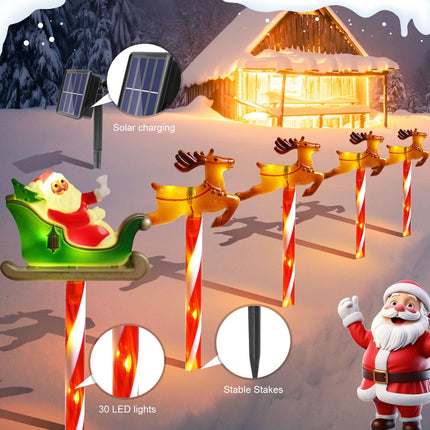 10 Pcs Solar Christmas Pathway Lights, Xmas Garden Stake Lights Decorations, Lighted Santa Claus Reindeer Outdoor Decorative Figurine Lights, Warm White LED Landscape Lighting for Patio Yard