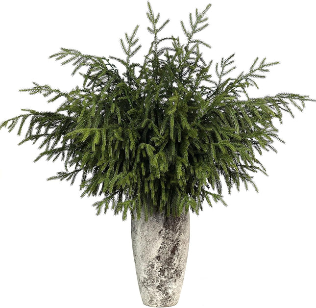 FOTEEWL Real Touch Norfolk Pine Branch - 36" Artificial Christmas Green Plants Branches Faux Greenery Stem Fake Pine Picks for DIY Crafts Garland Wreath Xmas Indoor Outdoor Home Decor (8 Pcs)