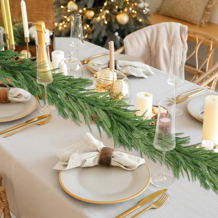 Sggvecsy 6.4Ft Christmas Fork Norfolk Pine Garland Artificial Christmas Garland Real Touch Artificial Pine Greenery Garland for Table Wall Mantle Indoor Fireplace Home Holiday Winter Decoration