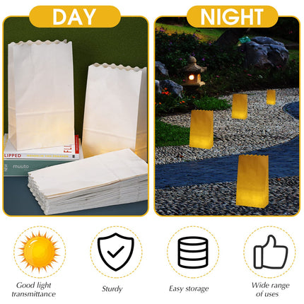 Tarpop 50 Pcs Luminary Bags and 50 Pcs Flameless Candles Christmas Luminaries Candle Bag with LED Flameless Tealights Candles for Wedding, Party, Christmas, Outdoor Decorations