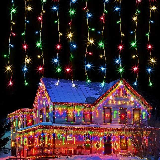 kemooie Outdoor Christmas Lights, 400 Led 26.2FT x3.3FT Hanging Curtain Lights, Connectable 8 Lighting Modes for Christmas Decorations Bedroom Wall Party Garden Decorations (Multicolor)