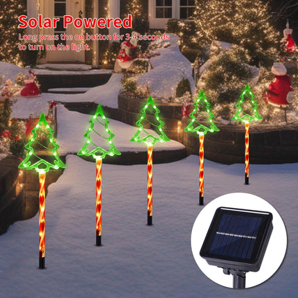 BRIGHTDECK Solar Christmas Pathway Lights Outdoor Decorations, 8 Modes Xmas Tree Candy Lights Waterproof Led Garden Stake Lights for Walkway Yard Lawn Porch Holiday Decor 5-Pack