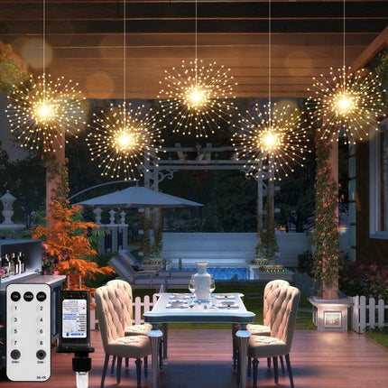 5 Pack Firework String Lights Christmas Lights, 200 LED 8 Modes Hanging Starburst Lights for PartyGarden Decoration (Warm White)
