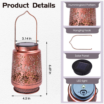 Outdoor Solar Lanterns Hummingbird Decor - Nelyeqwo Waterproof Hanging Solar Lights s for Women Men Metal Lantern Decor for Garden Patio Lawn Porch Backyard Tabletop Pathway Landscape