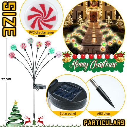 4 Pack 8 Patterns Christmas Decorations with 32 Lollipop Christmas Lights, Solar Christmas Lights Outdoor Waterproof with 8 Modes, Christmas Peppermint Candy Pathway Yard Decor for Garden/Lawn/Patio