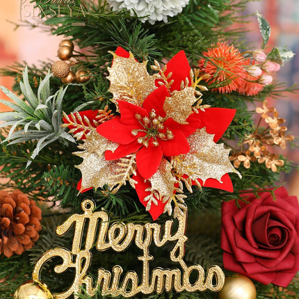 Senseya Artificial Christmas Flowers Poinsettia Combo Set, Mix Silk Flowers Fake Roses with Stems, for DIY Tree Ornaments Xmas Wreath Floral Arrangements Centerpieces Home Christmas Decorations