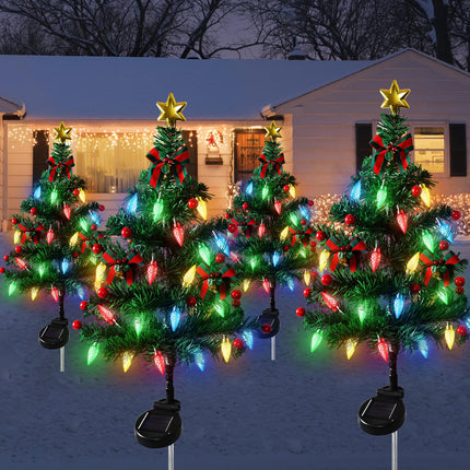 TOCHGREEN 4Pack Solar Christmas Tree Garden Stake Lights Outdoor Waterproof 80LED Xmas Pathway Lights Prelit Yard Stake for Christmas Porch Pathway Patio Yard Decoration (4pcs Solar Christmas Tree)