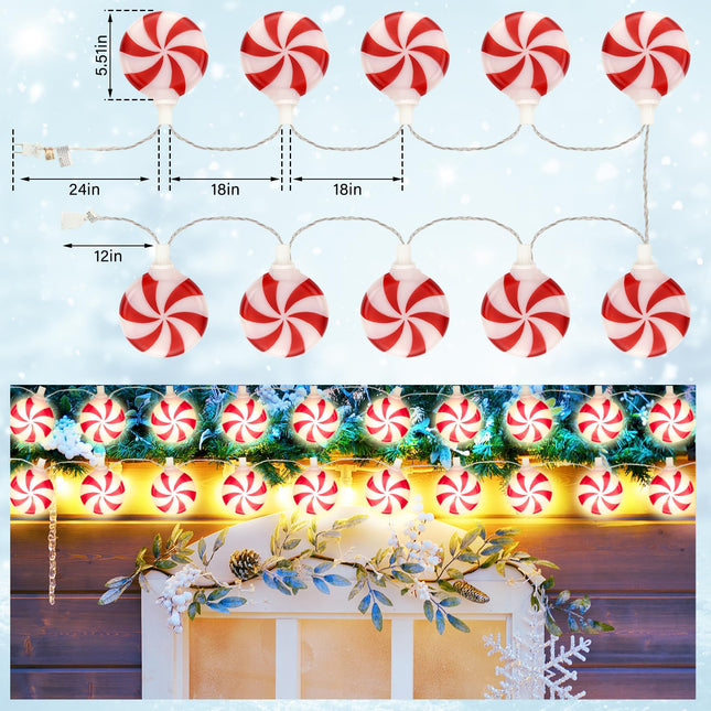 Ganeen 2 Pcs Jumbo Christmas Lights String Christmas Outdoor Decorations Lights Giant Christmas Lights Large Hanging LED Bulbs for Holiday Xmas Roof Home Tree Yard(Candy Style, Total 32 FT)