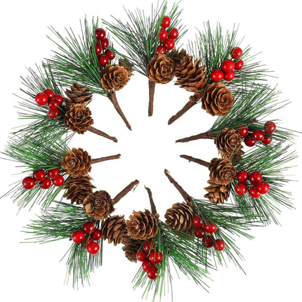 24 Pieces Artificial Pine Picks Christmas Red Berry Picks Pine Needles Branches with Red Berry Pinecones Berry Branches Fake Berries for Flower Arrangements Wreaths Holiday Xmas Tree Decoration
