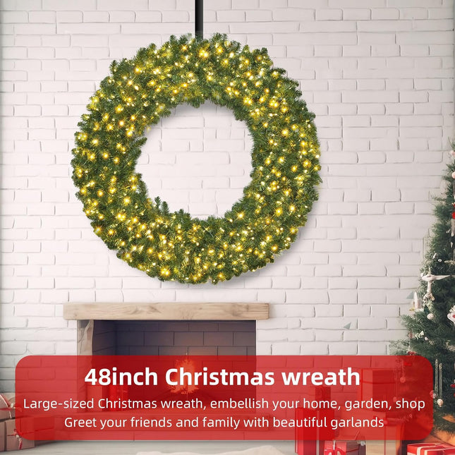 48in Large Christmas Outdoor Wreath - HOYECHI Lighted Wreaths Holiday Decor, Outdoor Wreath with 210 Colorful LEDs,714 PVC Tips, Metal Hook, 9 Functions, Timer, Power Plug-in, Remote Controls