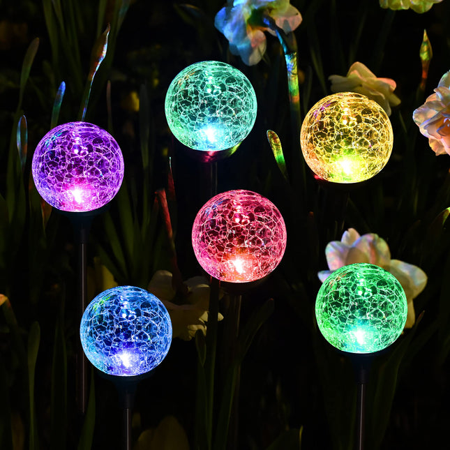 SOLPEX Solar Lights Garden, 6 Pack Solar Lights Outdoor, Multi-Color Changing Garden Spheres Large Outdoor Waterproof, Cracked Glass Ball LED Lights for Solar Garden Decorations