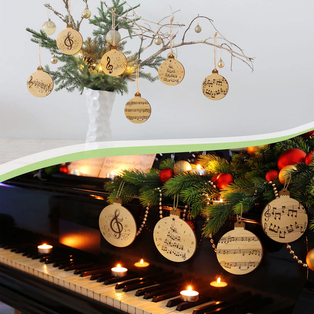 36 Pcs Christmas Treble Clef Music Wood Christmas Tree Holiday Ornament Music Notes Shaped Wood DIY Craft Cutouts Musical Wood Tags Ornaments with Rope, approx. 8 cm/ 3.15 inches