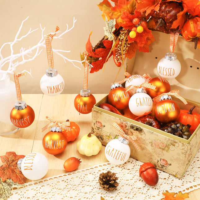 Vinsot 12 Pcs Thanksgiving Ornaments 2.36 Inch Orange Christmas Ornaments Fall Tree Decorations Plastic Autumn Harvest Hanging Ornaments Fall Thanksgiving Decor for Xmas Tree Home Decor