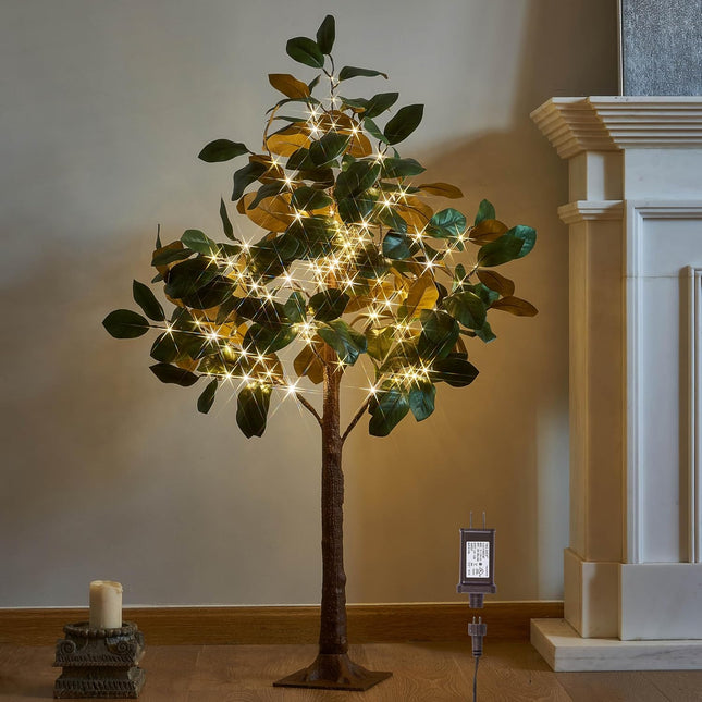 LITBLOOM Lighted Magnolia Tree 4FT 165 LED Fairy Lights, Artificial Greenery Tree with Lights for Indoor Outdoor Room Wedding Spring Decoration