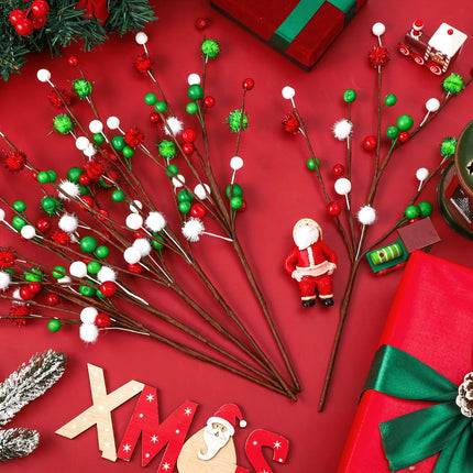 Hotop 6 Pcs 16 Inch Christmas Tree Picks Decorations Red Green Christmas Picks and Sprays Ornaments Floral Branches and Ball Picks for Holiday Xmas Tree Topper