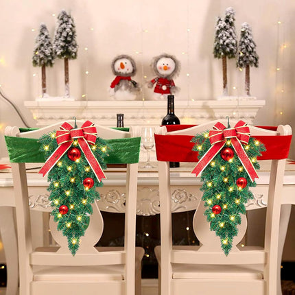 2 Pack Christmas Teardrop Swags Trim, Artificial Pine Swag with Bowknot, Red Berries and Pinecone, Winter Pine Needles Swag Greenery Cedar Swag for Xmas Table Door Decor (Green&Red)