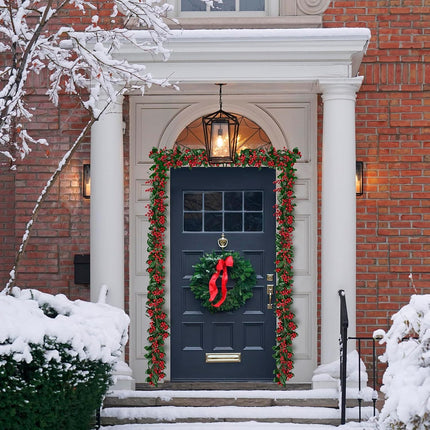 2Pcs Red Berry Christmas Garland 5.74FT Artificial Berries Garland for Mantle Indoor Outdoor Decoration Christmas Home Fireplace Winter Christmas Holiday Year Decor