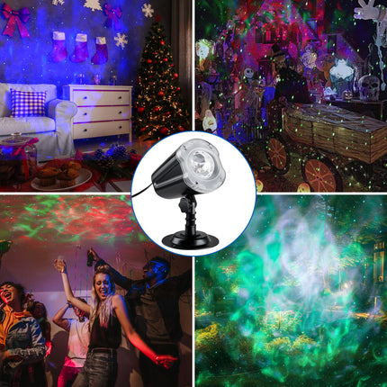 Laser Christmas Projector Lights Outdoor, Green Laser Starry Lights Show & RGBW Ocean Wave Projection Light with RF Control, Outdoor Waterproof Holiday Decor for Party Garden Halloween Year